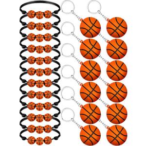 Funtery 24 Pcs Sports Ball Charm Bracelets and Keychains Set Team Gifts Player Party Accessories(Basketball Style)