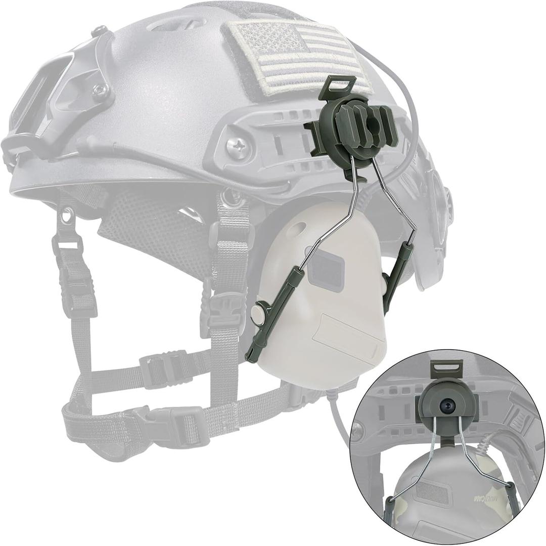 Qavctw Tactical Helmet Rail Suspension Adapter for Airsoft Fast Headset Universal Tactical Helmet Headphones Bracket System Ear Protection for Airsoft Hunting (Green)