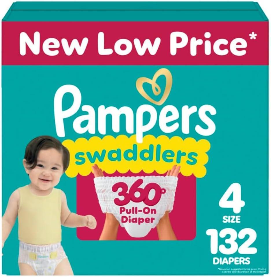 Pampers Diapers - Swaddlers 360 - Size 4, 132 Count, for up to 100% Leakproof Premium Skin Protection
