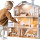 ROBUD Doll House, Wooden Dollhouse with 6 Rooms, 29-pcs Realistic Accessories, Dollhouse Playset for 4-6 Inch Dolls, Gifts for Kids & Toddlers, Nordic Style, Ages 3+, 24.5 X 10.6 X 26 Inches