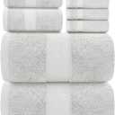 White Classic Luxury Bath Towel Set of 8 Pieces - 100% Turkish Cotton Highly Absorbent Towels for Bathroom, 2 Luxury Bath Towels 700GSM, 2 Hand Towels, 4 Washcloths, Silver