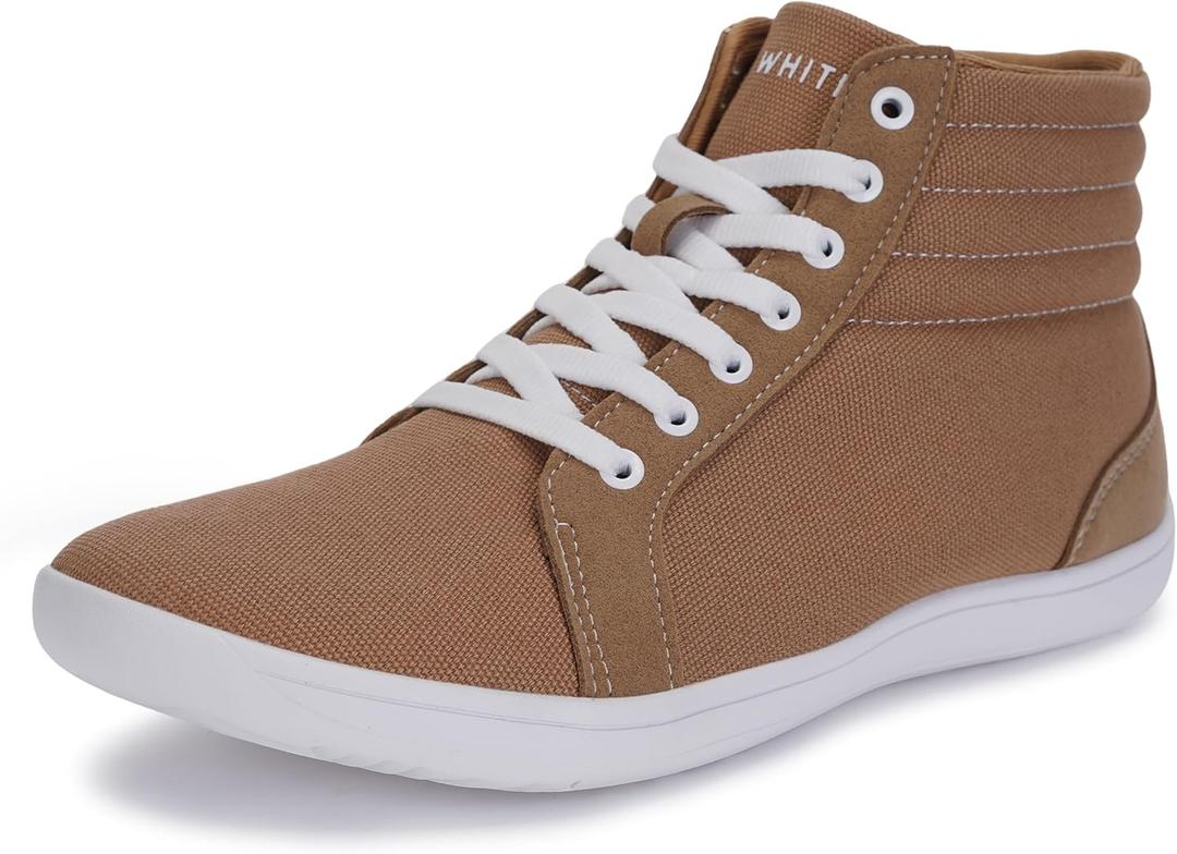 WHITIN Men's Wide Hi-top Minimalist Barefoot Sneakers | Zero Drop Sole | Cushioned Ankle Support (Light Brown, 40)