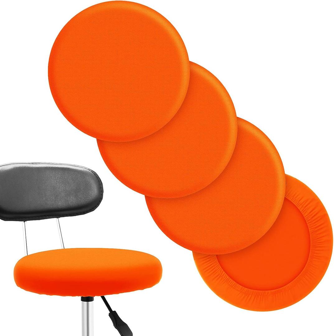 Tatuo Round Bar Stool Seat Covers Washable Stool Cushion Slipcover Elastic Bar Chair Covers for 14-17 Inch Chair (Orange, 4 Pieces)