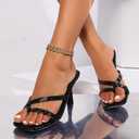 Women's Strappy Thong Heeled Sandals Square Open Toe Slip On Stiletto Heels Flip Flops Fashionable Sexy Backless Kitten Heel Slippers Shoes (Gold)