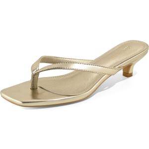 GRACESTRIDE Women’s Flip-Flops Kitten Heels Thong Sandals For Women Square Toe Slip On Fashion Summer Dress Sandals(8,Gold)