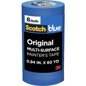 ScotchBlue Painter's Tape, 0.94" Width x 60 Yards, 8 Rolls, Blue, Multi-Surface, Indoor/Outdoor, 45% Renewable Resources, No Residue, DIY, Glass, Wood, 0.94 inches, Made in USA or Imported