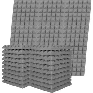 Musfunny Sound Proof Foam Panels, 12 Pcs 2" x 12" x 12" Acoustic Foam Panels Sound Absorbing Wall Panels for Studio Recording Office Home Studio (Gray)