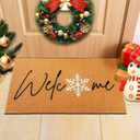 Tinideya Winter Coir Doormat Indoor Outdoor 30 x 18'' Front Door Welcome Mat Non Slip Backing Washable Soft Kitchen Snowflake Welcome Doormat for Christmas Winter Party Home Entrance Decoration