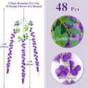 NiHome 48PCS Artificial Wisteria Hanging Flowers, 3.6ft Long Flexible Stems, Easy to Hang for Wedding, Party, Home, Office Decor, Indoor Outdoor Backdrops, Centerpieces, DIY Arrangements (Purple)