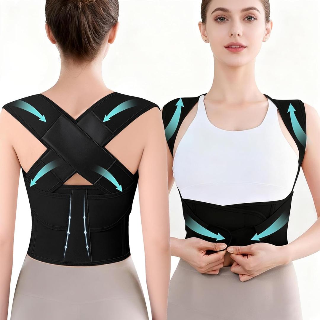 Back Brace Posture Corrector for Women and Men Full Support for Posture Correction & Scoliosis Hunchback Corrector de Postura para Hombre y Mujer Upper Thoracic Back Straightener (Black, XL)