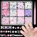 3D Pink Colors White Assorted Bows Flowers Pearls Nail Charms Heart Butterfly Blossom Bowknots Star Bows Pearls Acrylic Nail Art Charms for Manicure DIY Crafts Accessories 3PCS