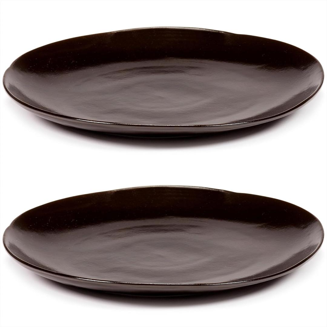 Dark Brown Dinner Plates | La Mre tableware by Marie Michielssen | Dishes Set for 2 | Stoneware Microwave Safe Plates | Dish Set | Farmhouse Kitchen and Dinnerware Sets