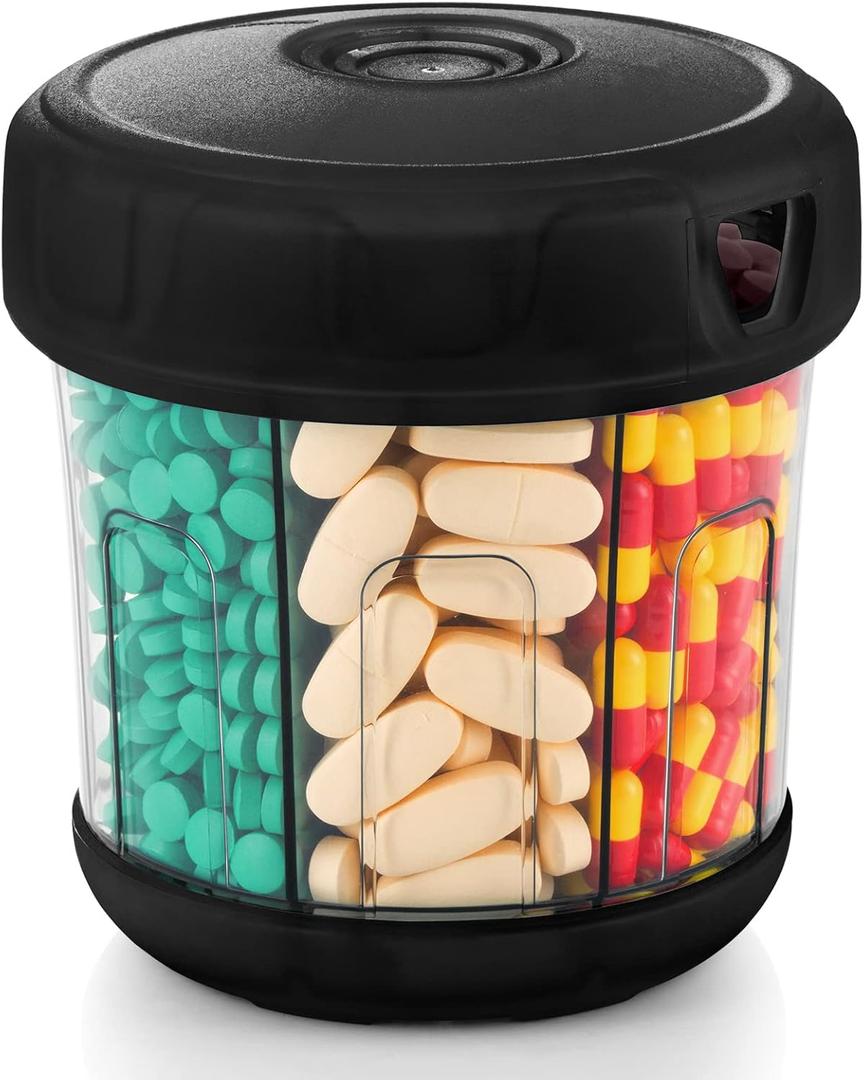 Extra Large Monthly Pill Box Weekly Medicine Storage Box Soft TPU Lid Medicine Box with 7 Large Compartments (Black)