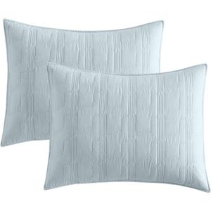 HORIMOTE HOME 100% Cotton Quilted Pillow Shams King Size, Aqua Blue Pre-Washed 2 Pack 20" x 36" Cozy Pillowcases, Breathable Stitching Pillow Cases Cover Decorative for Bed in Geometric Pattern