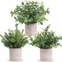 Der Rose 3 Pack Mini Potted Fake Plants Artificial Plastic Eucalyptus Plants for Home Office Desk Farmhouse Room Decor (Green)