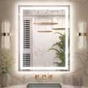 LED Bathroom Mirror 28 x 36 Inch, Frontlit & Backlit Vanity Mirror with 3 Color Lights, Lighted Mirror for Bathroom Wall with Anti-Fog, HD Tempered Glass, UL-Listed LED Driver, CRI90+