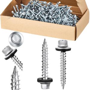 Tandefio Metal Roofing Screws (500) #10 x 1-1/2" Zinc Hex Head with Rubber Washer Sheet Roof Screws Self Tapping Metal to Wood Siding Screw