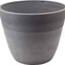 PSW Pot Collection 12-inch Plastic/Stone/Wood Composite Large Ribbed Planter  No Drainage Hole (Drillable), Indoor/Outer Garden Pot for Foliage, Trees, Flowers, Ferns, Cement Gray