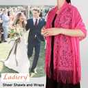 Ladiery Women's Floral Lace Scarf Shawl with Tassels, Soft Mesh Fringe Wraps for Wedding Evening Party Dresses