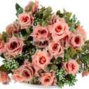 KAOYOO 2 PCS Artificial Rose Bouquet Short Stems for DIY Wedding Decoration Bridal Bouquet Home Decorations(2-PCS) (Pink/Champagne)
