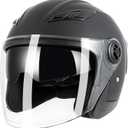 Adult 3/4 Open Face Motorcycle Helmet, Double Visor Motorbike Scooter Ebike Moped Cruiser Helmets for Men and Women DOT Approved (Medium, Black)