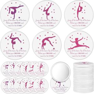 18 Pcs Gymnastics Gifts Mini Compact Mirror for Women 2.76 Inches Pocket Mirror Inspirational Gymnastics Party Favors for Sports Lovers Team Supplies(Pink and Purple)