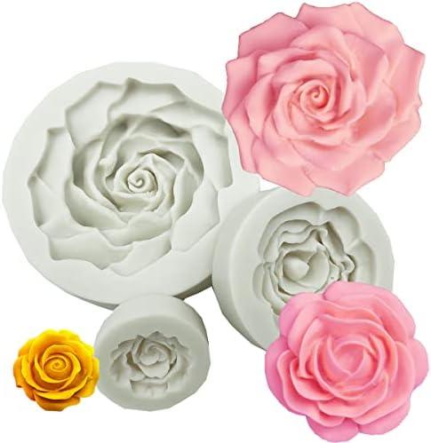 OPONIC 3D Rose Flower Fondant Silicone Molds, Set of 3 (3 rose flower)