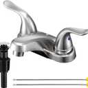 Bathroom Sink Faucets 2/3 Hole,Brushed Nickel Dual Handles 4 inch Plastic Plating Over Bathroom Faucet with Pop-up Drain and 2 Supply Hoses for Apartment Rvs Sink Vanity
