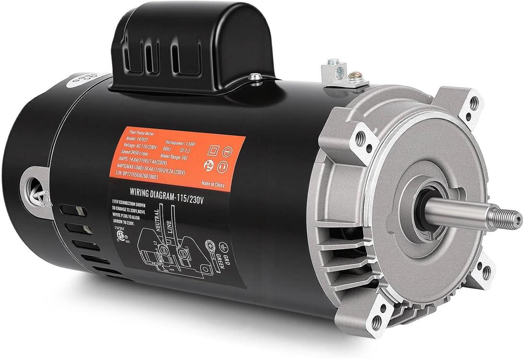 FAHKNS UST1152/UCT1152 Pool Pump Motor - 1 1/2HP Single Phase Pump Motors，Square Flange/Round Flange，56J Frame，3450 RPM，115/230 Volts，60HZ，1.4 Service Factor