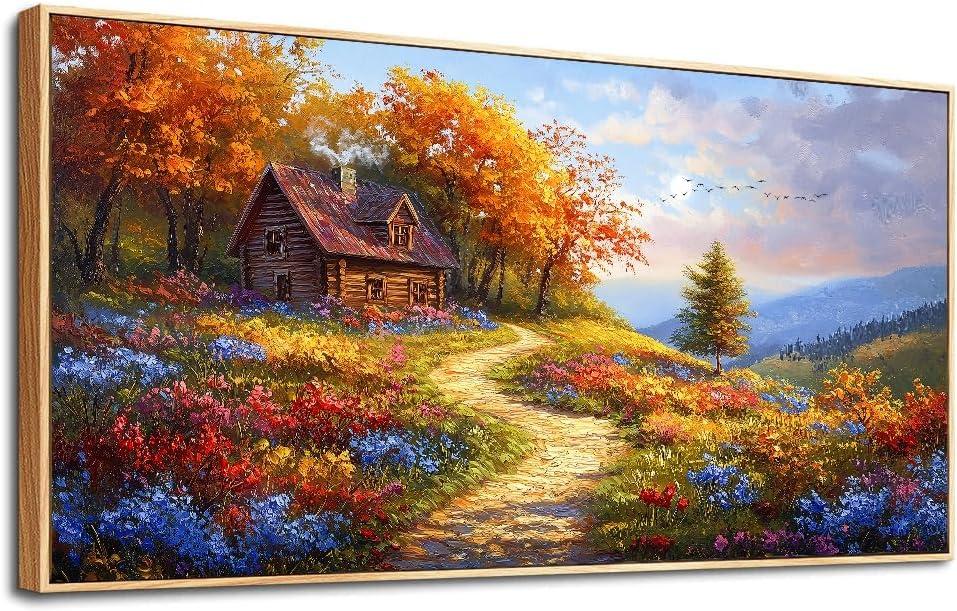 Canvas Wall Art for Living Room Wood Framed Large Wall Decor for Bedroom Office Decorations Field Landscape Wall Pictures Artwork Autumn Scenery Paintings Aesthetic Ready to Hang 30x60 in (30x60inches(Wood Framed), Scenery Painting Wood Framed)