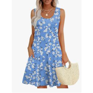 WEESO Womens Summer Dresses Loose U Neck Sleeveless Sundresses Dress with Pockets M