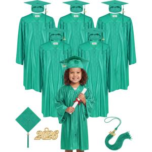 Xuhal 6 Set Preschool Graduation Cap and Gown Set Kindergarten Grad Gowns Children Graduation Cap with 2026 Grad Tassel(Large,Green) (Green)