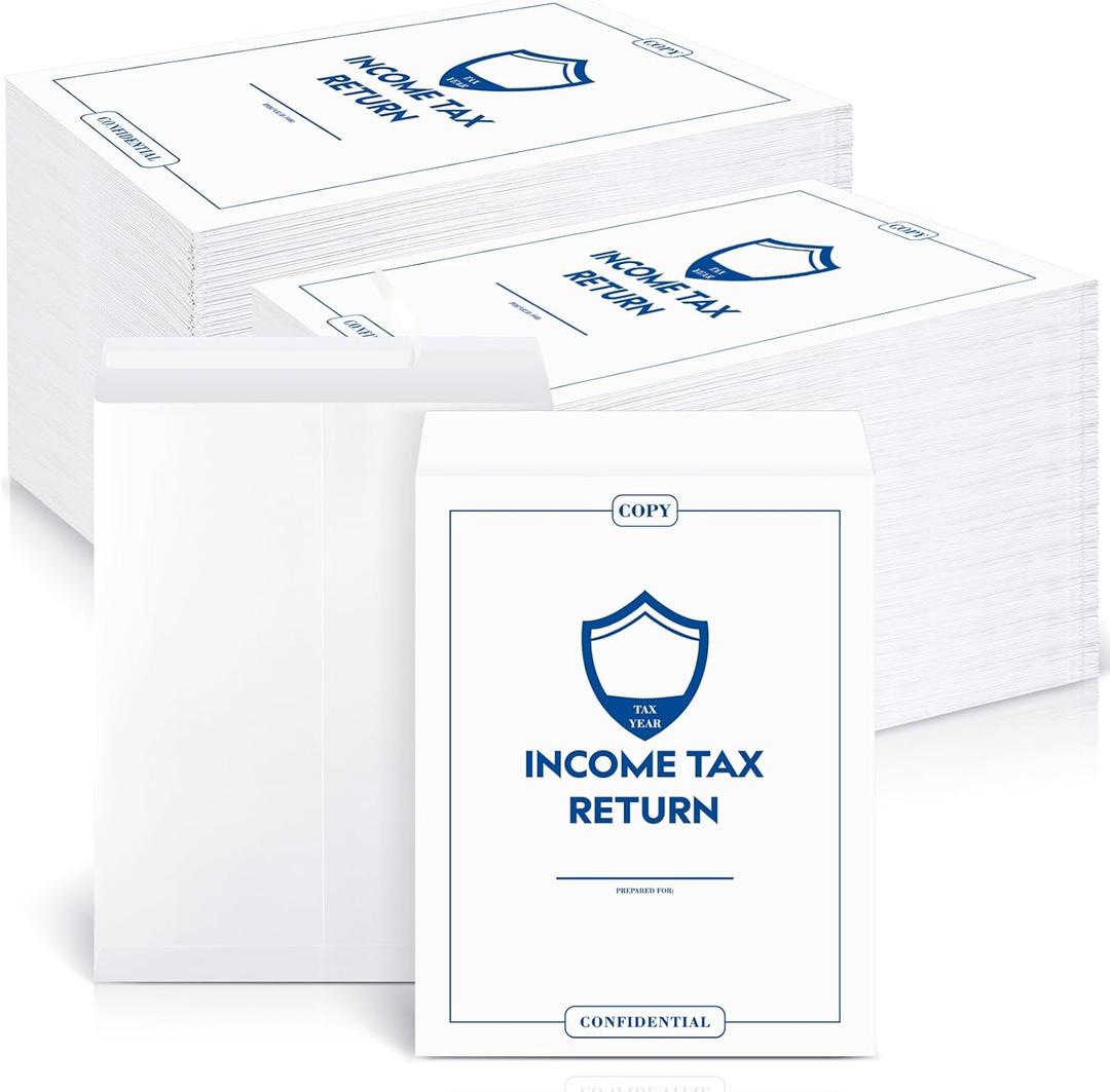 100 Pcs Income Tax Return Envelope for Tax Preparers 9 x 12 Inches Open End Security Envelopes for Office Business Legal Documents Catalog Paper Mailing, White