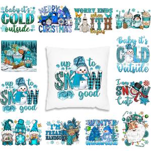 Tintnut Christmas DTF Transfers Ready to Press Iron on Transfers-12 Sheets Snow Iron on Decals for T-Shirts Clothing Heat Transfer Iron on Stickers for Canvas Bag Design