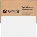 THMINS Extra Large White Stone Bath Mat, 32''x20'' Non-Slip Diatomaceous Earth Stone Bath Mat, Super Absorbent Quick Drying for Bathroom, Easy to Clean
