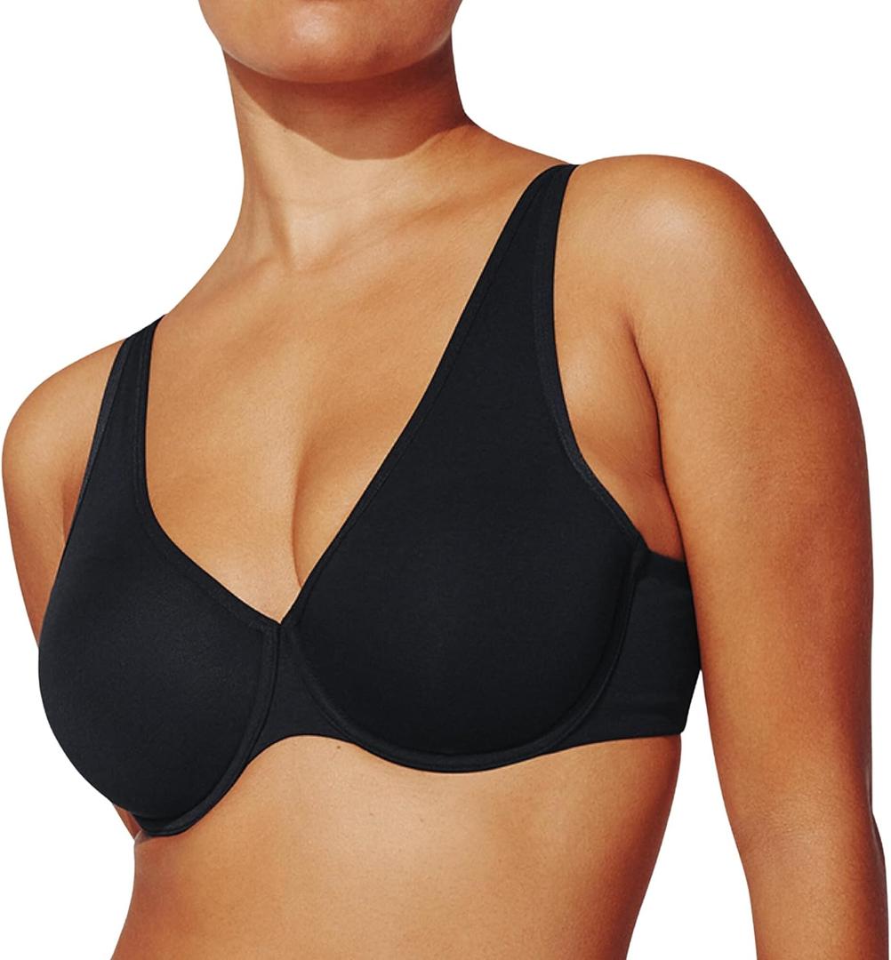 ThirdLove Organic Cloud Cotton Full Coverage Bra, High Support, Soft Bra, Breathable with Spandex for Stretch, Bras for Women (32D, Black)