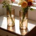 12pcs Amber Glass Cylinder Vases for Centerpieces, Gold 6 Inch Clear Flower Vases for Wedding Decorations and Indoor Home Decor, Hurricane Candle Holder for Table Shelf, Party