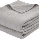 100% Cotton Muslin Queen Blanket (90" x 90")  A Luxuriously Soft, 4-Layer Lightweight and Breathable Gauze Blanket, Perfect for Year-Round use on beds, couches (Grey, Queen)