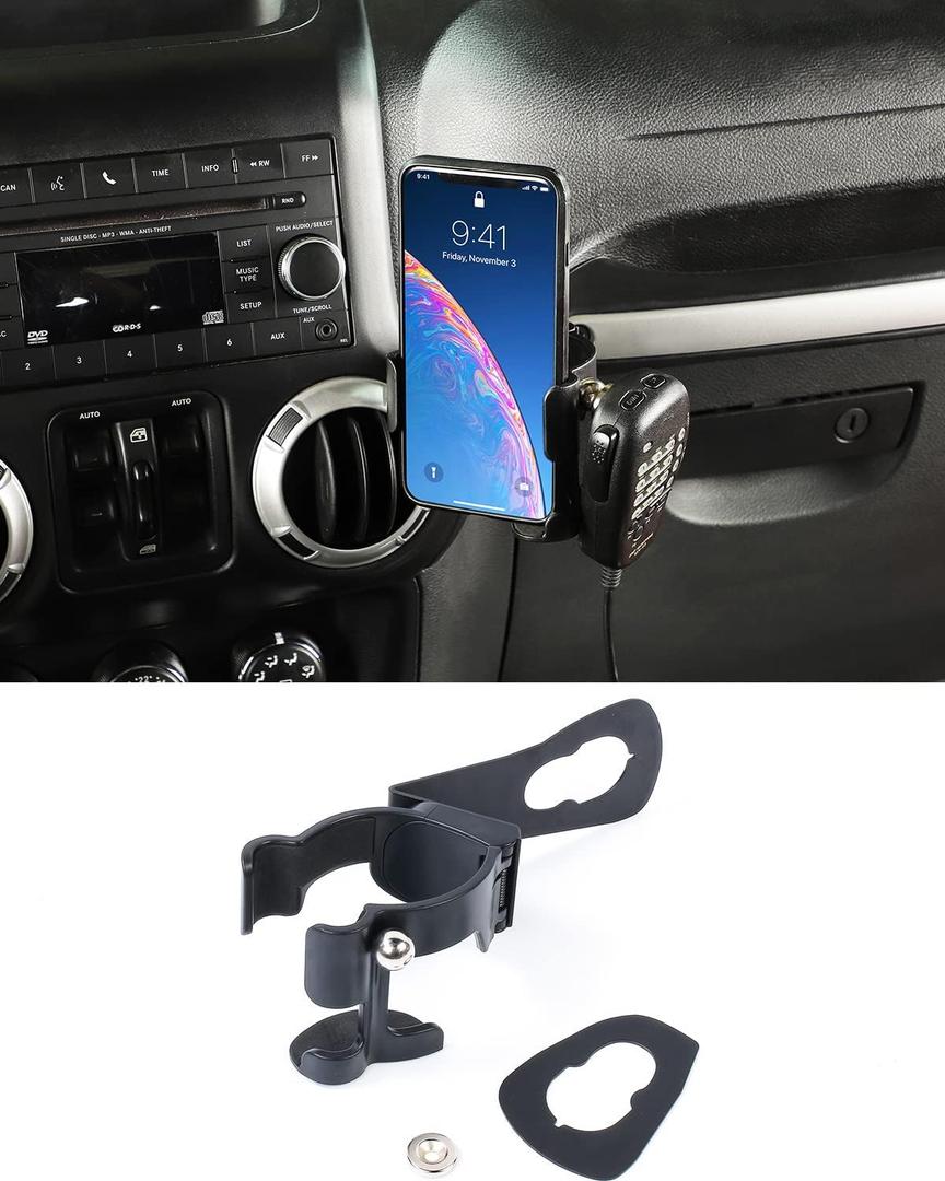 Savadicar JK Multi-Function Drink Cup Phone Holder, 3 in 1 Bolt-on Stand Bracket Organizer, Cell Phone Mount Compatible with 2011-2018 Jeep Wrangler JK JKU 2 & 4 Door, Interior Accessories, Black
