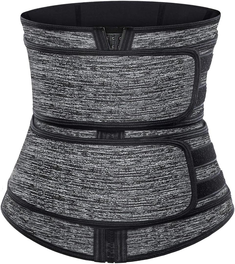 Sweat Waist Trainer for Women Two Belts, Neoprene Workout Corset Waist Trainer Cincher Trimmer Shaper Zipper (3X-Large, Gray)