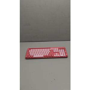 Wireless Keyboard, Retro Round Keycaps, Full-Size Cute Typewriter Keyboard with Large Phone/Tablet Holder, Auto-Sleep, 2.4GHz Cordless Connection for Windows/PC/Laptop