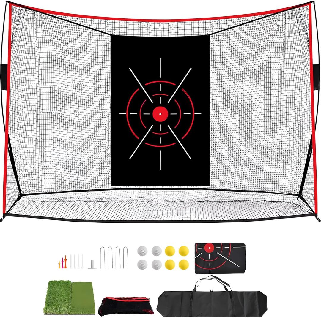 Golf Net, 10x7ft Golf Hitting Nets with a Turf Mats, Golf Practice Net for Backyard,Garage, Terrace Equipped with Noise Free Target, Great Gift for Fathers, Husbands and Professional Golfers