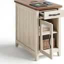 LINSY HOME Farmhouse End Table with Charging Station, Narrow Side Table for Living Room, Sofa Side Table with Drawer and Storage Cabinet, Small Nightstand for Home Office (Glass Door, Washed Grey and Brown)