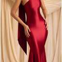 ABYOVRT Women Formal Satin Dress One Shoulder Asymmetrical Scarf Mermaid Hem Midi Dress Cocktail Prom Gown