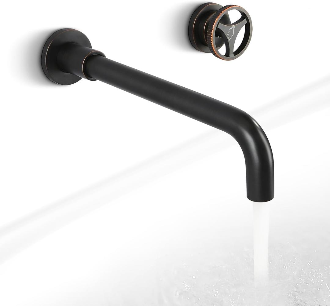 SKOWLL Single Handle Wall Mount Bathroom Faucet, Oil Rubbed Bronze Vanity Sink Faucet, Modern Industrial 360 Swivel Spout