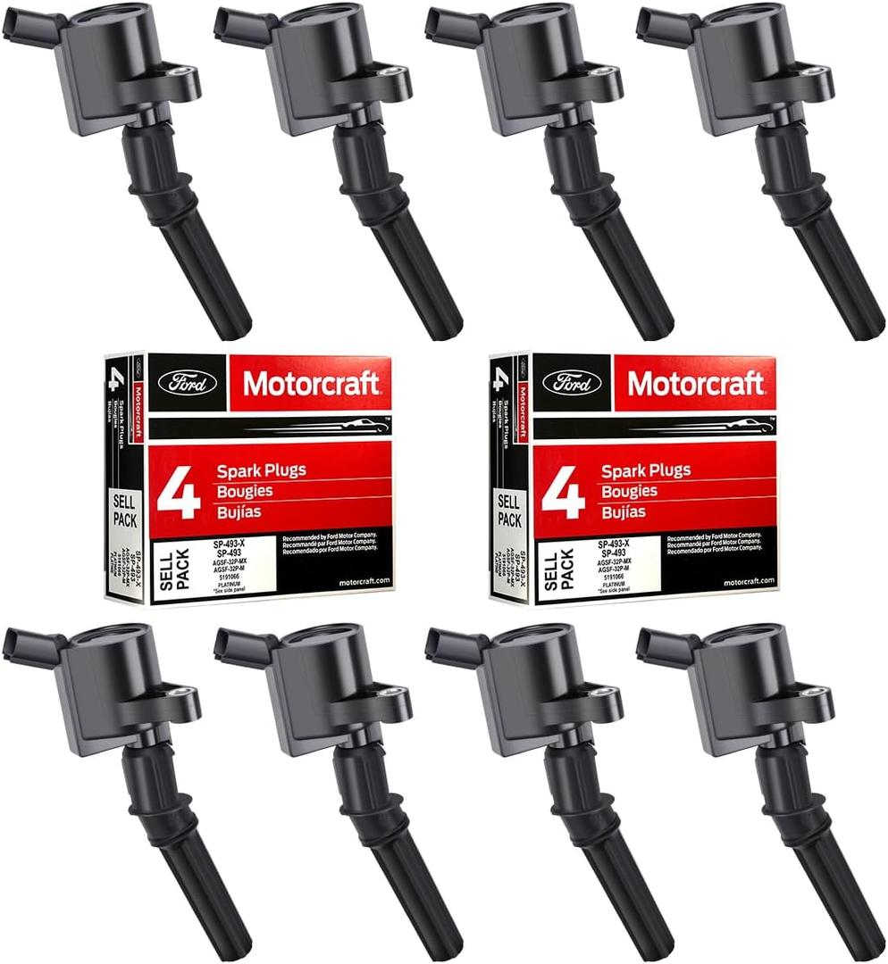 MAS Ignition Coils DG508 and Motorcraft Spark Plugs SP493 compatible with Ford Lincoln Mercury 4.6L engines