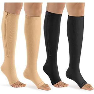 bropite Zipper Compression Socks Women & Men - 1Pairs Calf Knee High 15-20mmHg Open Toe Compression Stocking suit for Walking