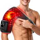 Red Light Therapy for Shoulder with Heat & Massage 5000mAh Cordless Near-Infrared Light Therapy Wrap, 216 Beads 660nm & 850nm Shoulder Brace for Men Women Portable Pad Last 90-380mins