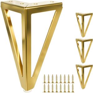 6 Inch Solid Metal Furniture Legs, Heavy Duty Gold Furniture Sofa Feet, DIY Replacement Couch Legs, Suitable for Sofas, Coffee Tables, Cabinets - with Rubber Floor Protectors (Set of 4)