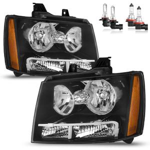 Headlights W/Bulbs for 2007-2014 Chevy Tahoe Suburban 1500, 2007-2013 Avalanche Suburban 2500 Headlamp Replacement Driver & Passenger Side